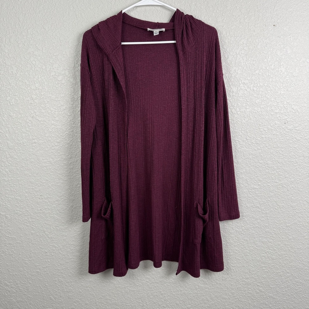 American Eagle Outfitters Cardigan Womens XS/S Burgundy Hooded Ribbed Open Front